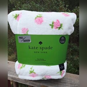 New Kate Spade White and Pink Floral Plush Blanket